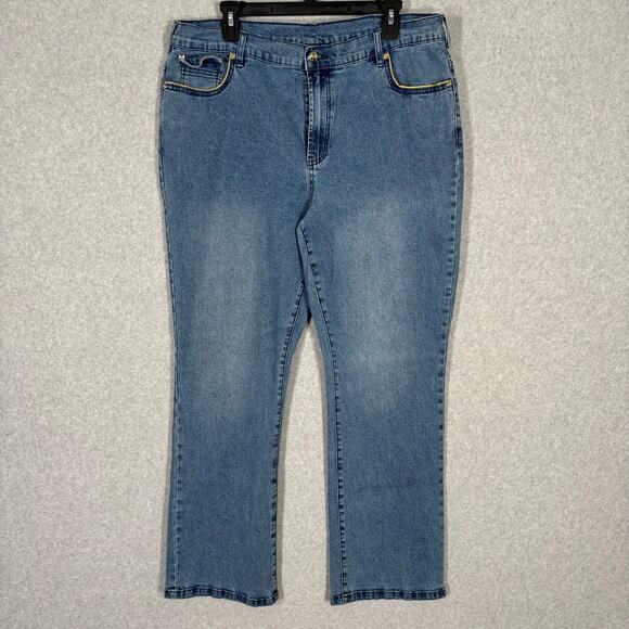 DG2 Diane Gilman Jeans Womens 16 Straight Gold Trim High Rise Stretch Faded Worn - Picture 1 of 10